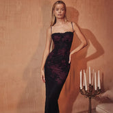 Summer New Fashion Floral Print Sleeveless Backless Slim Lace Dress